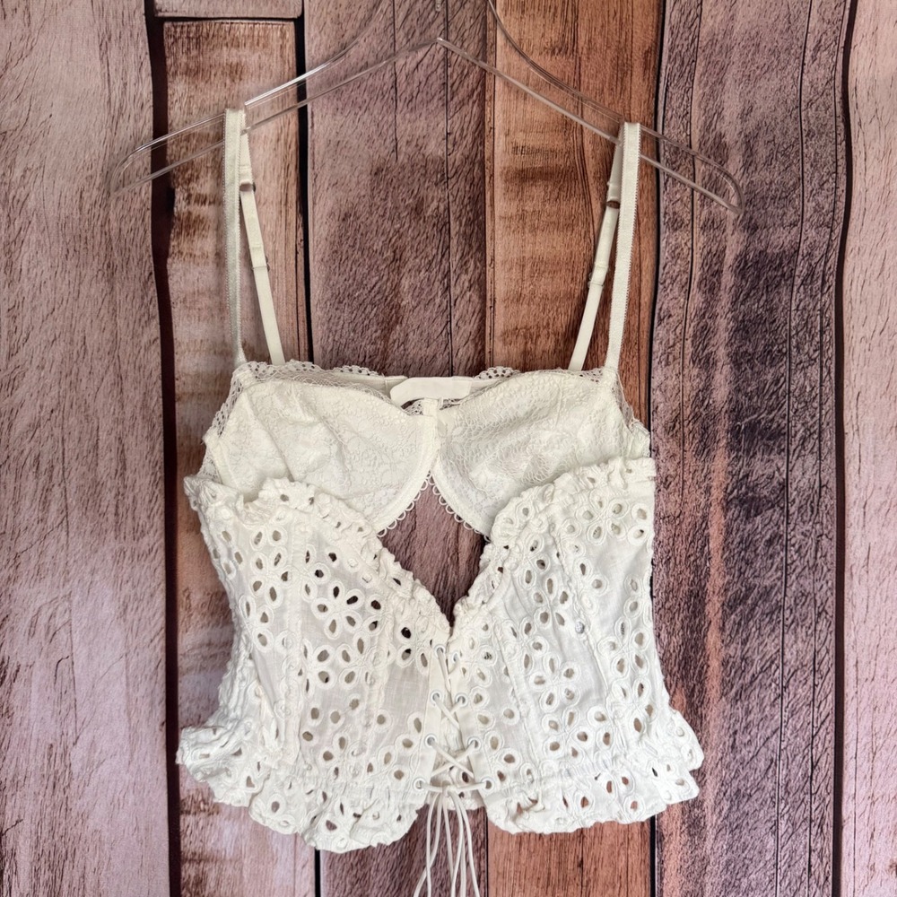 For Love & Lemons White Eyelet Lace Crop Top